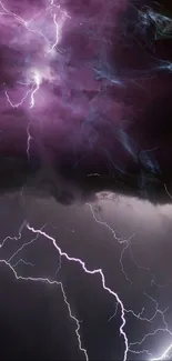 Mystical purple lightning storm wallpaper with dramatic clouds and electrifying bolts.