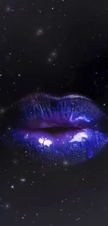 Purple lips on a starry black background wallpaper.