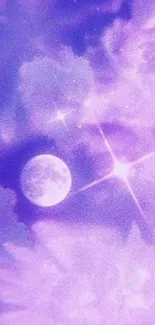 Mystical purple sky with moon and stars wallpaper