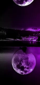 Mystical purple moon reflecting on calm waters.