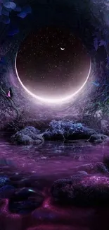 Fantasy purple moonlit scene with mystical landscape