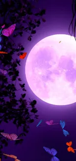 Purple night with full moon and tree.