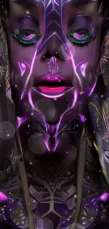 Futuristic purple figure with glowing details.