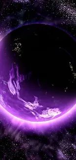 Vibrant purple planet with cosmic effects.