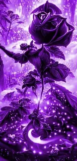 Purple rose with mystical glowing effect in a fantasy setting.