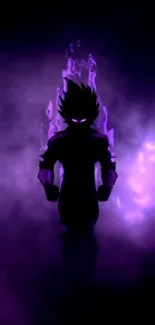 Silhouette with purple aura in dark mystical setting