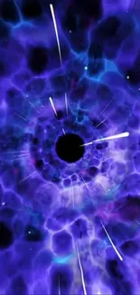 Abstract purple vortex with glowing patterns and cosmic design.