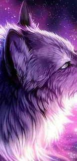 Purple wolf against a starry, cosmic background with bright glowing accents.