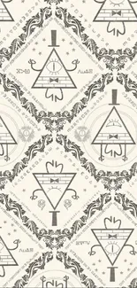 Mystical black and white pyramid pattern wallpaper.