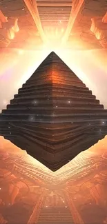 Golden pyramid abstract art wallpaper with intricate design.