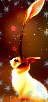 Fantasy rabbit with glowing ears and snowflakes, in ethereal art style.