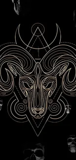 Intricate mystical ram skull wallpaper design.