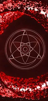 Mystical red circle wallpaper with geometric design.