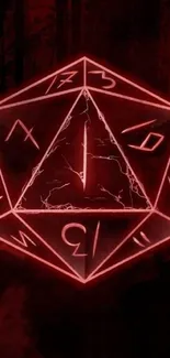 Mystical red d20 dice glowing in the dark with fantasy symbols.