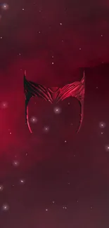 Mystical red mask on starry red background wallpaper.