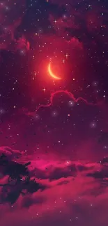 Mystical red moon in starry night sky wallpaper.