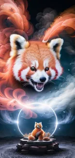 Magical red panda art with vibrant swirling colors.