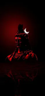 Red Shiva with crescent moon on a dark background.