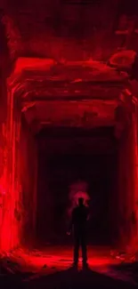 Dark silhouette in a glowing red tunnel wallpaper.