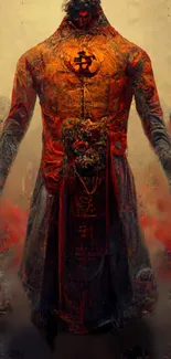 Mystical red warrior fantasy art wallpaper with dark and ethereal elements.