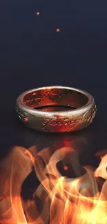 Mystical ring with fiery background for mobile wallpaper.