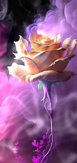 Mobile wallpaper with a rose in colorful smoke.