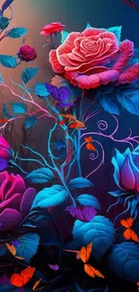 Vibrant surreal rose art with mystical and dreamy colors.