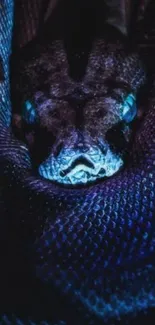 Mystical serpent with a blue glow and intricate texture.