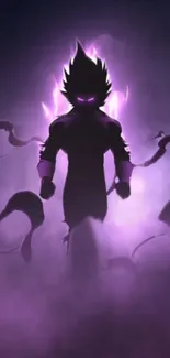 Mysterious figure in purple haze mobile wallpaper.