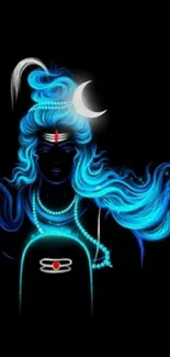 Mystical neon art of Lord Shiva with vibrant blue hues.