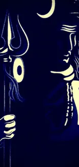 Shiva with Trident in mystical blue wallpaper.