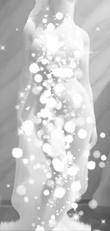 Ethereal abstract silhouette with sparkles on monochrome background.