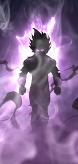 Silhouette of a figure surrounded by purple mist and mystical energy.