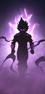 Silhouette with purple energy aura wallpaper design.