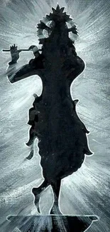 Mystical silhouette wallpaper on slate gray background with divine figure.