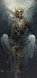 Mystical skeleton artwork with dark tones and intricate details.