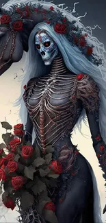 Mystical gothic skeleton with roses and horse mobile wallpaper.