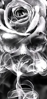 Black and white skull and rose with smoke mobile wallpaper.