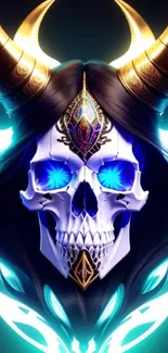 Mystical skull artwork with glowing horns and vibrant colors.