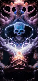 Ethereal mystical skull artwork with vibrant purple hues.