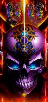 Intricate mystical skull art with vibrant colors on mobile wallpaper