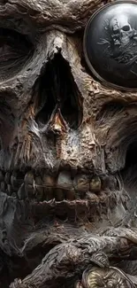 Intricate dark skull art with mystical details.