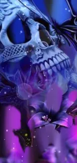 Mystical skull fantasy art with purple hues and intricate details.