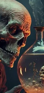 Mystical skull in a bottle, ethereal fantasy art mobile wallpaper.