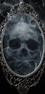 Enigmatic skull in a smoky mirror frame.