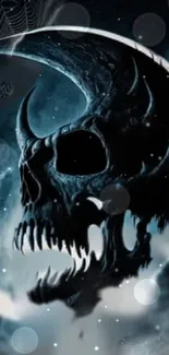 Gothic skull with crescent moon wallpaper for mobile.