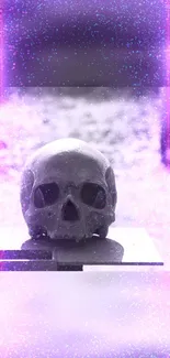 Mystical skull with neon pink and purple hues on a mobile wallpaper.