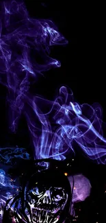 Dark skull with purple smoke abstract art wallpaper.