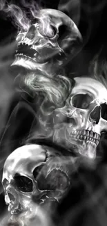 Mystical skulls encircled by smoke on a dark background.