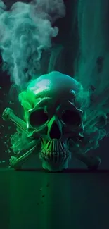 Green smoky skull wallpaper with eerie gothic art.